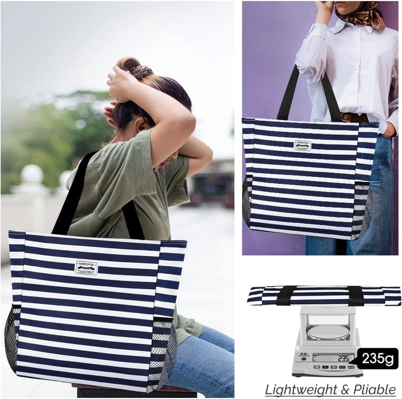 Buringer Large Waterproof Beach Bag for Women Sandproof Tote Bag with Zipper and Pockets Pool Bag for Travel Gym Vacation - Image 2
